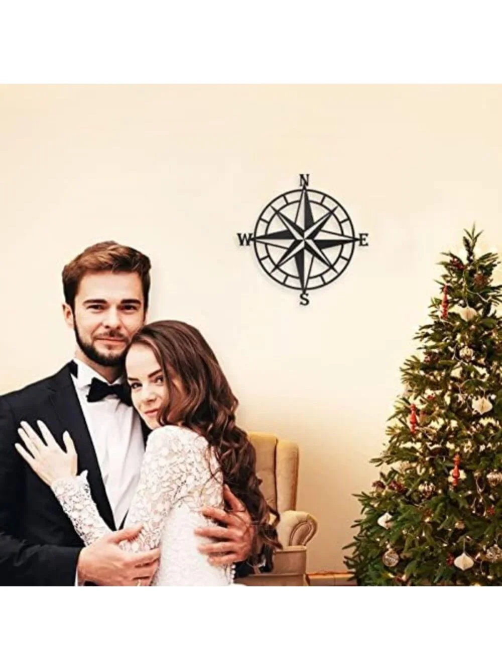 Nautical Compass Wall Decor - Black Metal Indoor/Outdoor Art for Beach Vibes